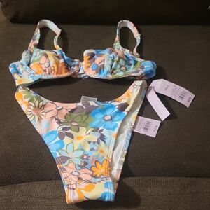 Wild Fable Floral Bikini - Blue, Yellow, Brown Set Size XS (0-2)